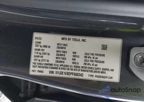 2023 Tesla Model 3 Long Range Dual Motor All-Wheel Drive from USA, damaged, VIN 5YJ3E1EB2PF660342